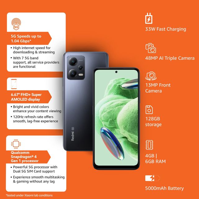 Redmi Note 12 5G (4GB RAM, 128GB, Matte Black) Online - Croma